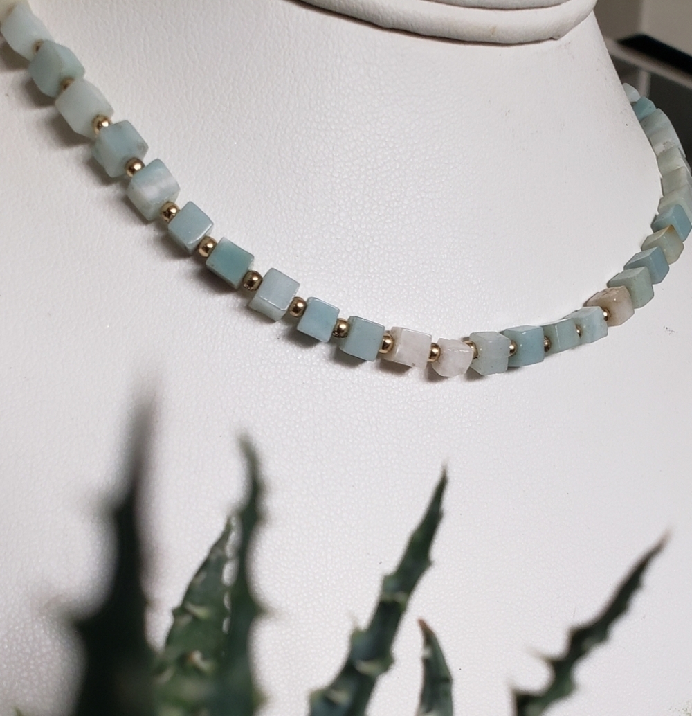 Aqua and White Beaded Necklace - Picture 3 of 7
